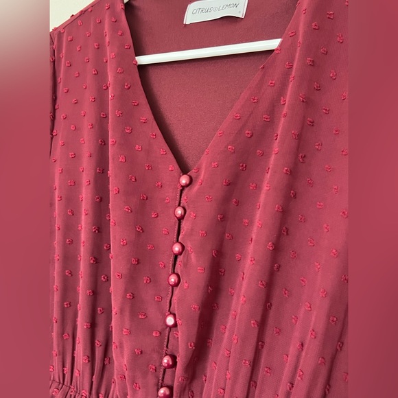 Citrus and Lemon Burgundy Red Holiday Maxi Dress - Picture 6 of 7